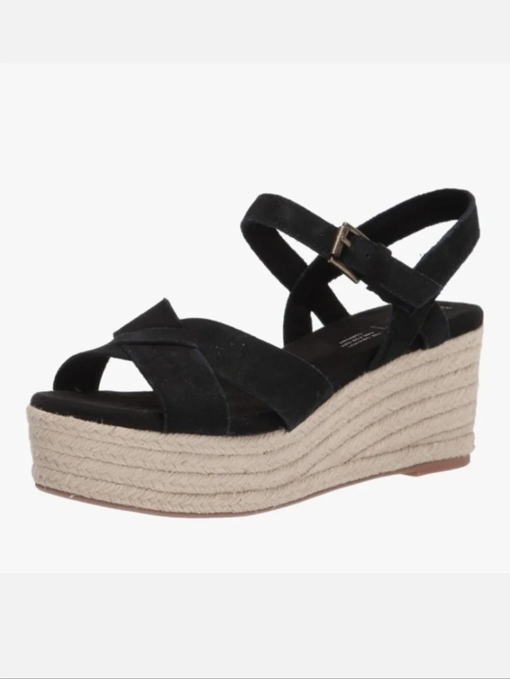 TOMS Willow Black Suede Platform Espadrille Wedge Boho Sandals 8W